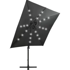 vidaXL hængeparasol med stang og LED-lys 250 cm antracitgrå