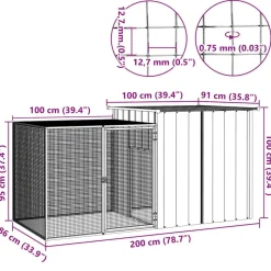 vidaXL hønsehus 200x91x100 cm galvaniseret stål antracitgrå
