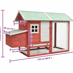 vidaXL hønsehus 170x81x110 cm massivt fyrretræ og grantræ rød