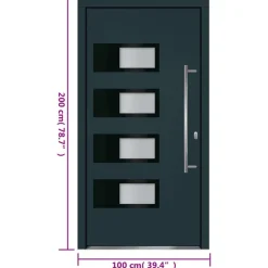 vidaXL hoveddør 100x200 cm aluminium og PVC antracitgrå