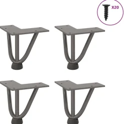 vidaXL hårnåleben til sofabord 4 stk. naturstål 10 cm massivt stål