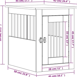 vidaXL hundebur 45x62x59 cm konstrueret træ grå sonoma-eg