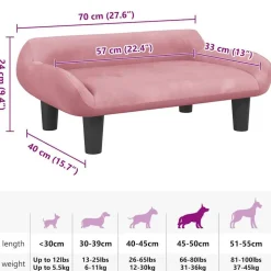 vidaXL hundeseng 70x40x24 cm velour lyserød