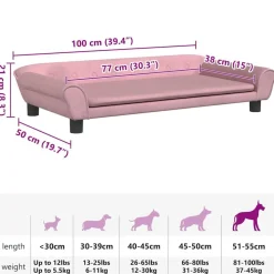 vidaXL hundeseng 100x50x21 cm velour lyserød