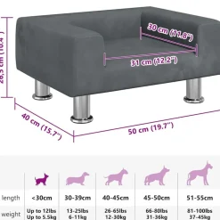 vidaXL hundeseng 50x40x26,5 cm velour mørkegrå