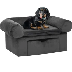 vidaXL hundesofa med skuffe 75x50x38 cm plys mørkegrå