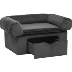 vidaXL hundesofa med skuffe 75x50x38 cm plys mørkegrå