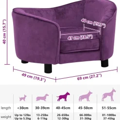 vidaXL hundesofa 69x49x40 cm plys bordeauxfarvet