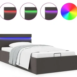 vidaXL hydraulisk opbevaringsseng med LED 90x200 cm stof mørkegrå