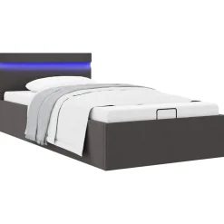 vidaXL hydraulisk opbevaringsseng med LED 90x200 cm stof mørkegrå