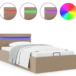 vidaXL hydraulisk opbevaringsseng LED 90x200 cm kunstlæder cappuccino