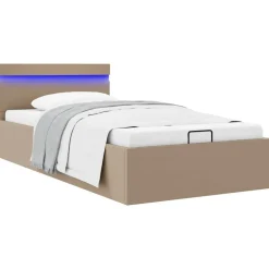 vidaXL hydraulisk opbevaringsseng LED 90x200 cm kunstlæder cappuccino
