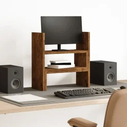 vidaXL hylde til skrivebord 40x17x41 cm konstrueret træ røget eg
