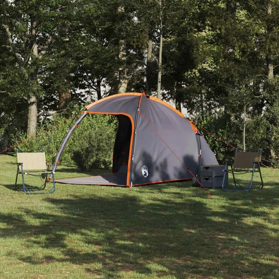 vidaXL Hyttetelt med tag Grå og orange 370 x 230 x 185 cm taft