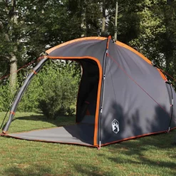 vidaXL Hyttetelt med tag Grå og orange 370 x 230 x 185 cm taft