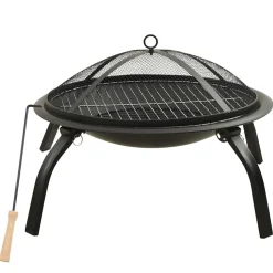 vidaXL 2-i-1 bålfad og grill med ildrager 56x56x49 cm stål