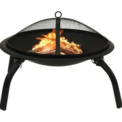 vidaXL 2-i-1 bålfad og grill med ildrager 56x56x49 cm stål