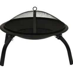 vidaXL 2-i-1 bålfad og grill med ildrager 56x56x49 cm stål