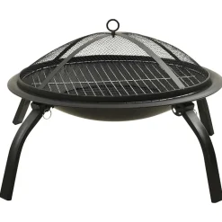 vidaXL 2-i-1 bålfad og grill med ildrager 56x56x49 cm stål