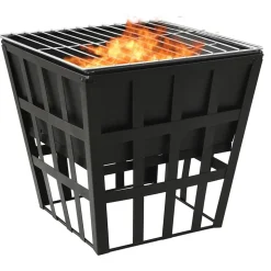 vidaXL 2-i-1 bålfad og grill 34x34x48 cm stål