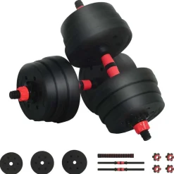 vidaXL 2-i-1 Håndvægt Barbell Sæt 20kg 20kg Sort og rød
