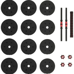 vidaXL 2-i-1 Håndvægt Barbell Sæt 20kg 20kg Sort og rød