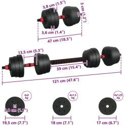 vidaXL 2-i-1 Håndvægt Barbell Sæt 20kg 20kg Sort og rød