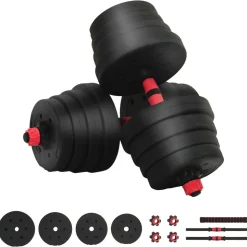 vidaXL 2-i-1 Håndvægt Barbell Sæt 30kg 30kg Sort og rød