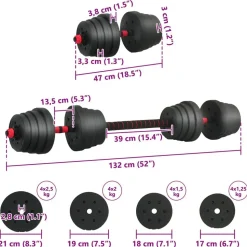 vidaXL 2-i-1 Håndvægt Barbell Sæt 30kg 30kg Sort og rød