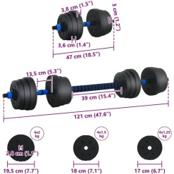 vidaXL 2-i-1 Håndvægt Barbell Sæt 20kg 20kg Sort og Blå