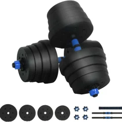 vidaXL 2-i-1 Håndvægt Barbell Sæt 30kg 30kg Sort og Blå