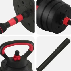 vidaXL 4-i-1 Håndvægte Barbell Kettlebell Sæt 20kg 20kg Sort og rød