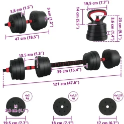 vidaXL 4-i-1 Håndvægte Barbell Kettlebell Sæt 20kg 20kg Sort og rød