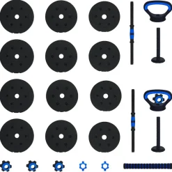 vidaXL 4-i-1 Håndvægte Barbell Kettlebell Sæt 20kg 20kg Sort og Blå