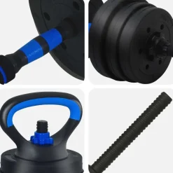 vidaXL 4-i-1 Håndvægte Barbell Kettlebell Sæt 20kg 20kg Sort og Blå