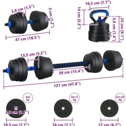 vidaXL 4-i-1 Håndvægte Barbell Kettlebell Sæt 20kg 20kg Sort og Blå