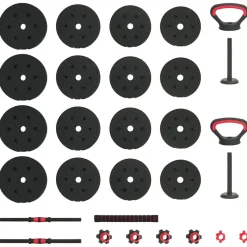 vidaXL 4-i-1 Håndvægte Barbell Kettlebell Sæt 30kg 30kg Sort og rød