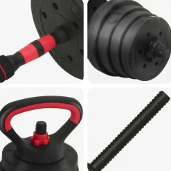 vidaXL 4-i-1 Håndvægte Barbell Kettlebell Sæt 30kg 30kg Sort og rød