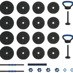 vidaXL 4-i-1 Håndvægte Barbell Kettlebell Sæt 30kg 30kg Sort og Blå