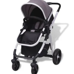 vidaXL 3-i-1 klapvogn aluminium grå og sort