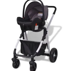 vidaXL 3-i-1 klapvogn aluminium grå og sort