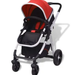 vidaXL 3-i-1 klapvogn aluminium rød og sort