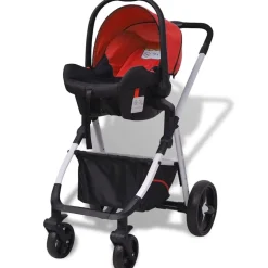 vidaXL 3-i-1 klapvogn aluminium rød og sort