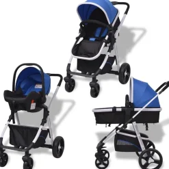 vidaXL 3-i-1 klapvogn aluminium blå og sort