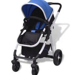 vidaXL 3-i-1 klapvogn aluminium blå og sort
