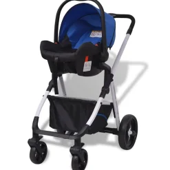 vidaXL 3-i-1 klapvogn aluminium blå og sort