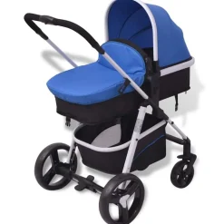 vidaXL 3-i-1 klapvogn aluminium blå og sort