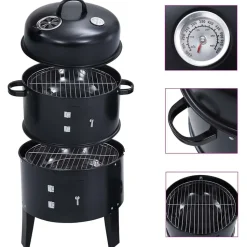 vidaXL 3-i-1 kul-/røgegrill 40x80 cm