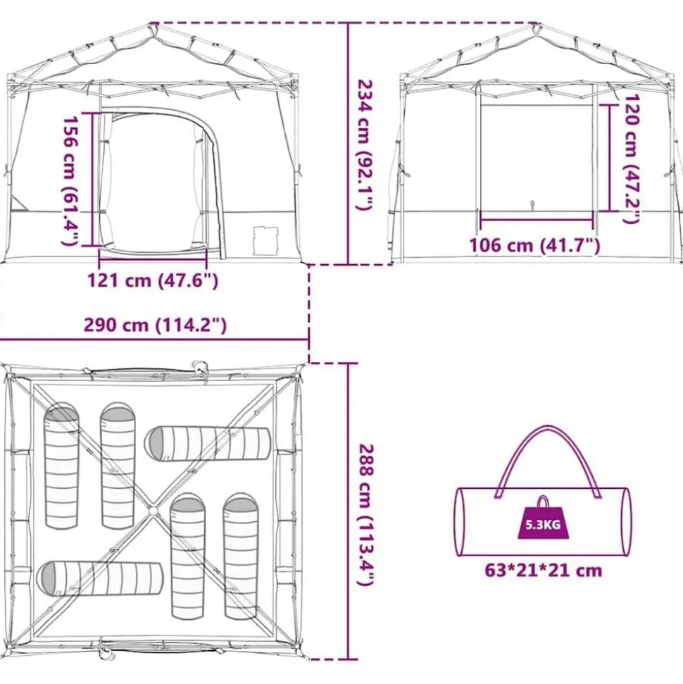 vidaXL Indertelt med tag med opbevaring Grøn 290 x 288 x 234 cm taft