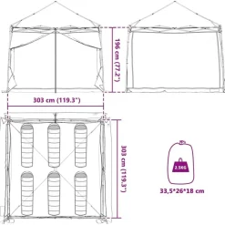 vidaXL Indertelt med tag med opbevaring Grøn 303 x 303 x 196 cm taft